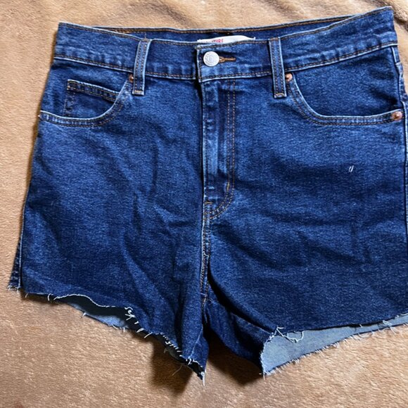 Levi Signature Heritage High Rise Women W28 Cut Off Stretch Denim Blue Short (O) - Picture 1 of 8